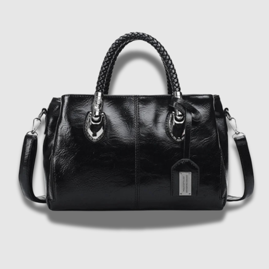 Leather clutch with braided handle